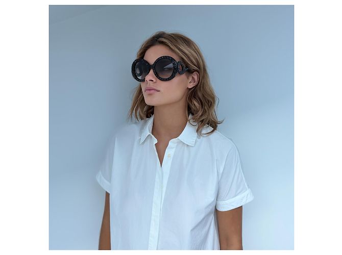 Prada Crystal Baroque SPR 31P Óculos de sol Oversized Preto - vista 2