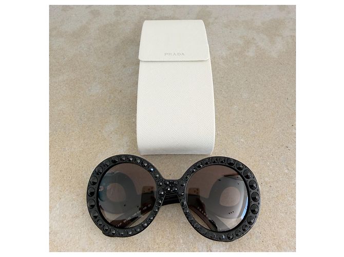 Prada Crystal Baroque SPR 31P Óculos de sol Oversized Preto - vista 3