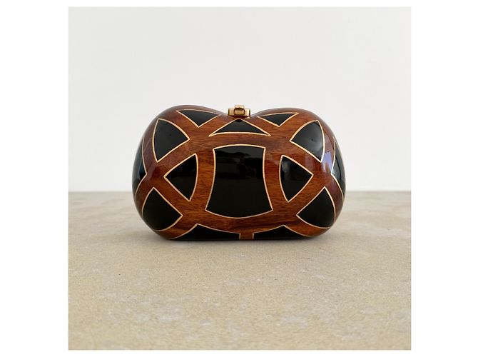 Rocio Holz-Clutch mit geometrischem Design in Schwarz - Ansicht 4