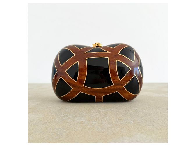 Rocio Holz-Clutch mit geometrischem Design in Schwarz - Ansicht 5