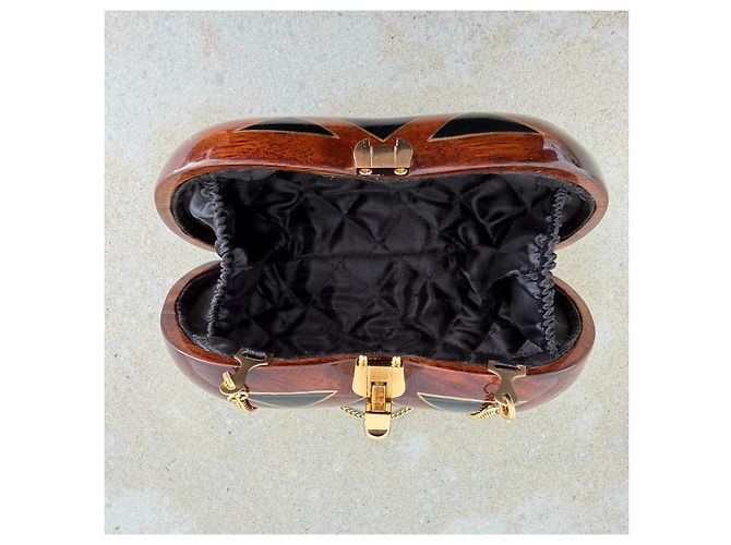Rocio Holz-Clutch mit geometrischem Design in Schwarz - Ansicht 6