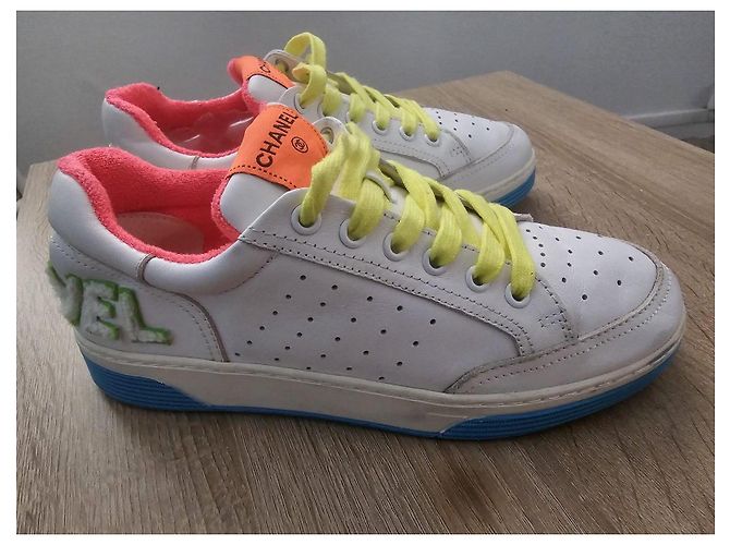 Chanel White Leather Multi-Color Sneakers - view 4