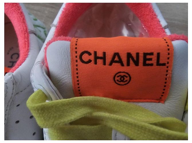 Chanel White Leather Multi-Color Sneakers - view 8