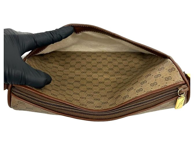 Gucci Vintage Micro GG Logo Pattern Schultertasche aus Leder - Ansicht 10