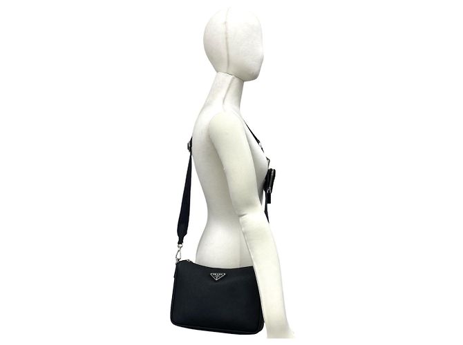 Prada Black Saffiano Leather Shoulder Bag Pouch - view 2