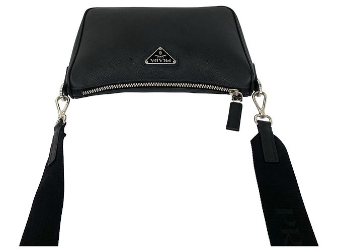 Prada Black Saffiano Leather Shoulder Bag Pouch - view 4