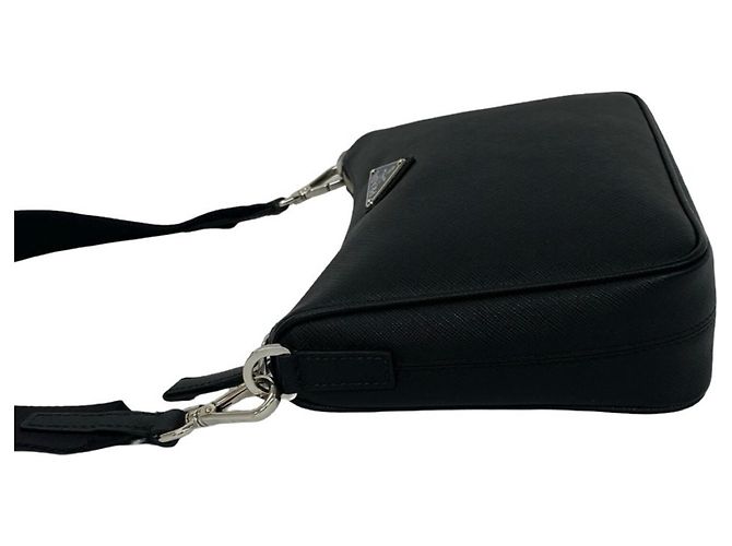Prada Black Saffiano Leather Shoulder Bag Pouch - view 5