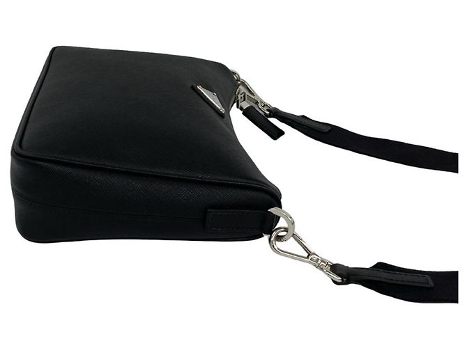 Prada Black Saffiano Leather Shoulder Bag Pouch - view 6