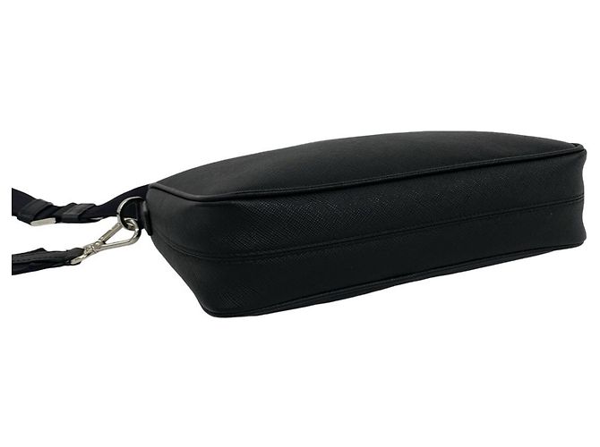 Prada Black Saffiano Leather Shoulder Bag Pouch - view 7