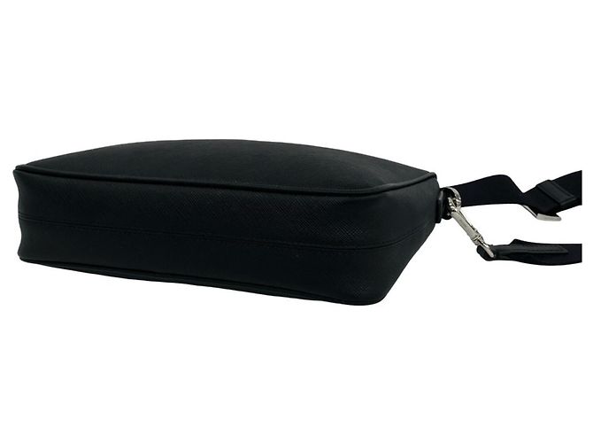 Prada Black Saffiano Leather Shoulder Bag Pouch - view 8