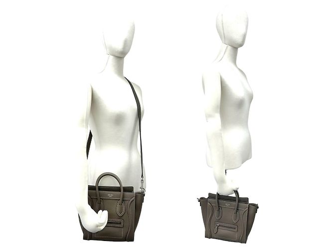 Céline Bolsa Celine Luggage Nano em couro de bezerro Gray - vista 2