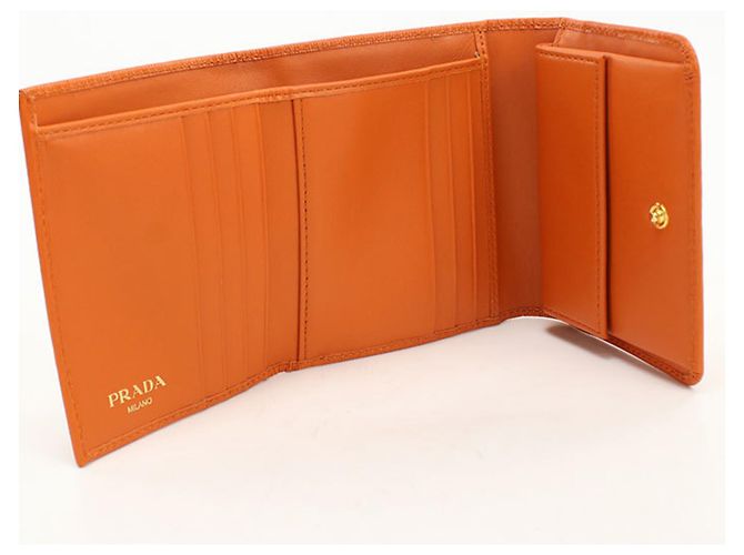 Carteira Prada Tri-fold em Orange - vista 3