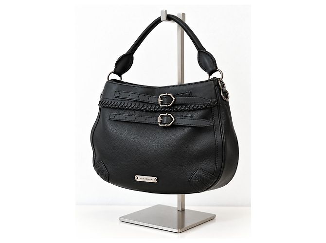Borsa Hobo Burberry Waltham in pelle martellata nera - vista 2