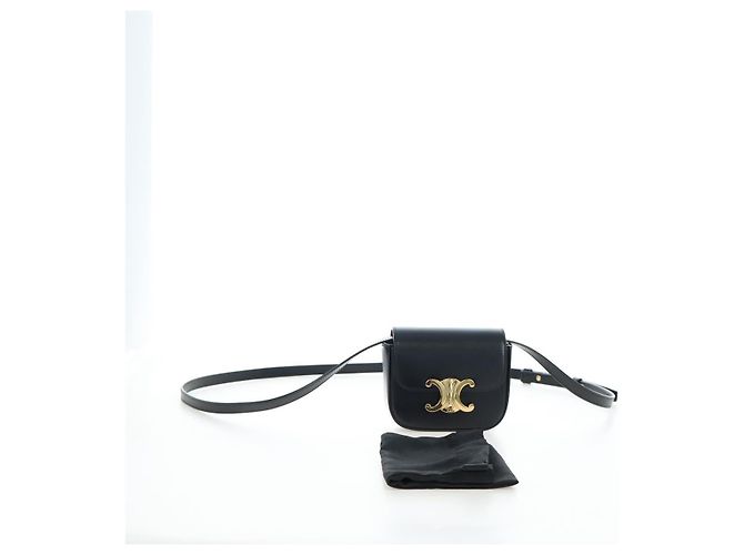 Céline CELINE Triomphe Shoulder Pouch Leather Black Gold - vue 24