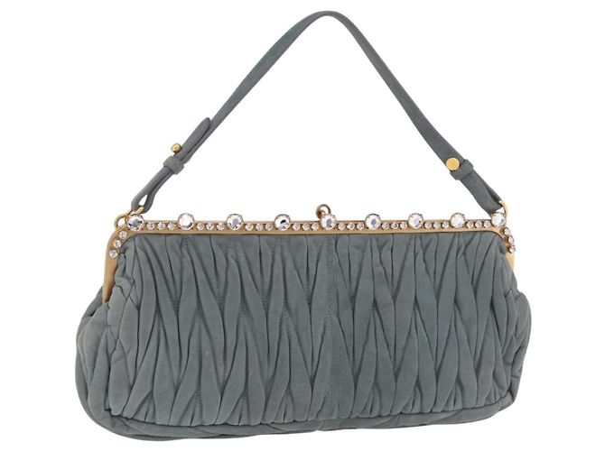 Borsa a spalla Miu Miu Matelassé con strass in camoscio grigio oro - vista 28