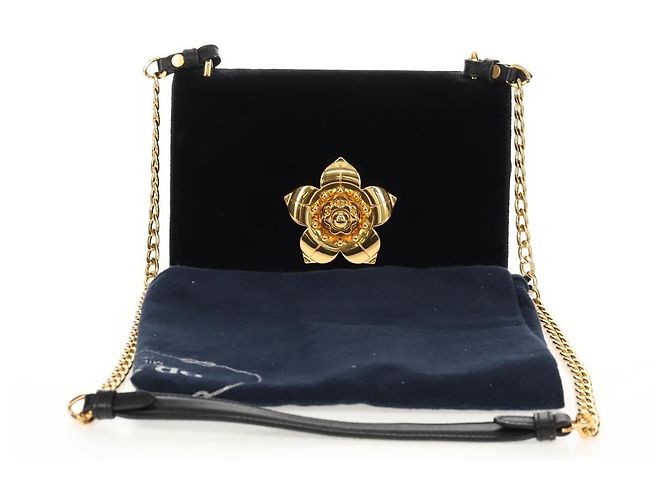 Sac à épaule à chaîne PRADA Velours Noir Or - vue 12
