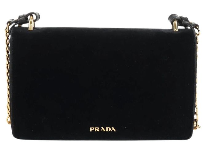Sac à épaule à chaîne PRADA Velours Noir Or - vue 2