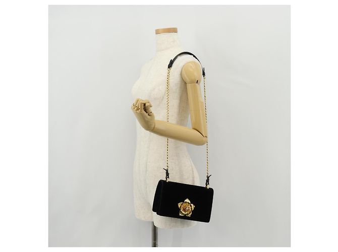 Sac à épaule à chaîne PRADA Velours Noir Or - vue 28