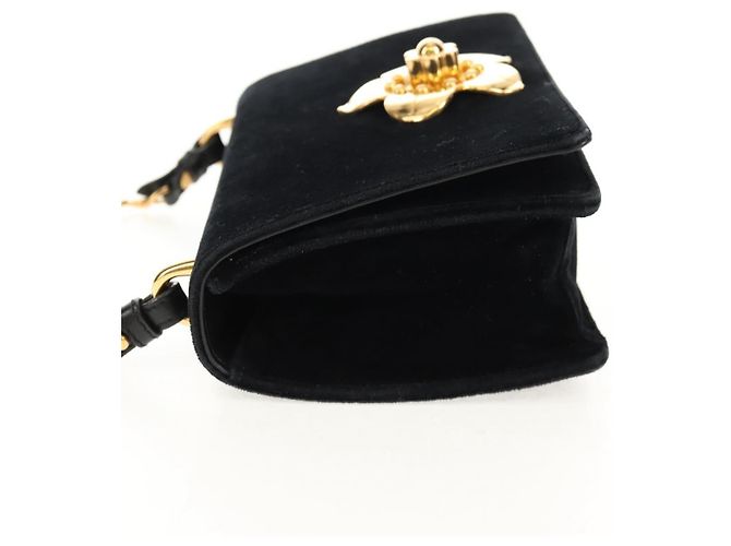 Sac à épaule à chaîne PRADA Velours Noir Or - vue 3