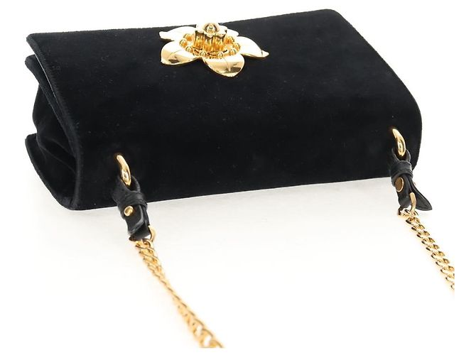 Sac à épaule à chaîne PRADA Velours Noir Or - vue 6