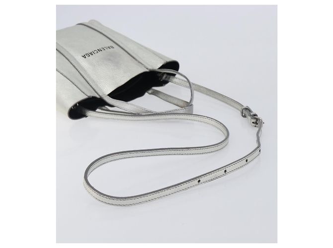 Borsa Balenciaga Everyday Tote XXS in pelle 2way argento 551815 - vista 9
