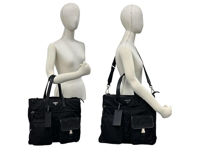 Bolsa de ombro Prada em nylon e couro com logo triângulo - vista 2
