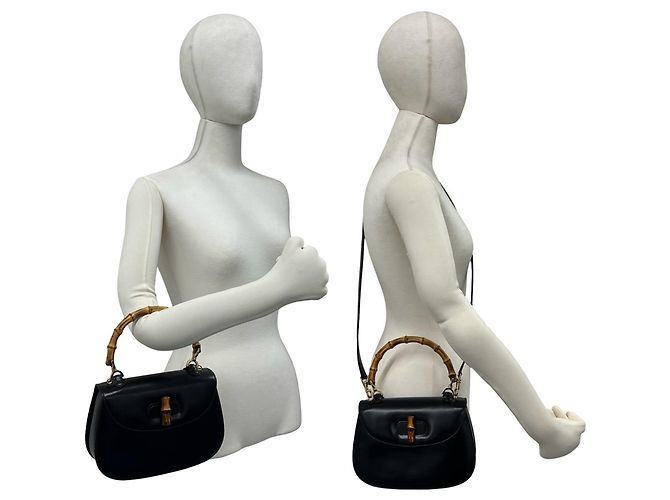GUCCI Vintage Bamboo Leder 2-Way Schultertasche - Ansicht 2