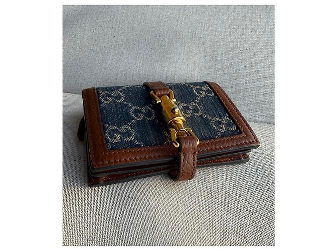 Portafoglio Gucci Jackie 1961 in denim GG e pelle - vista 7