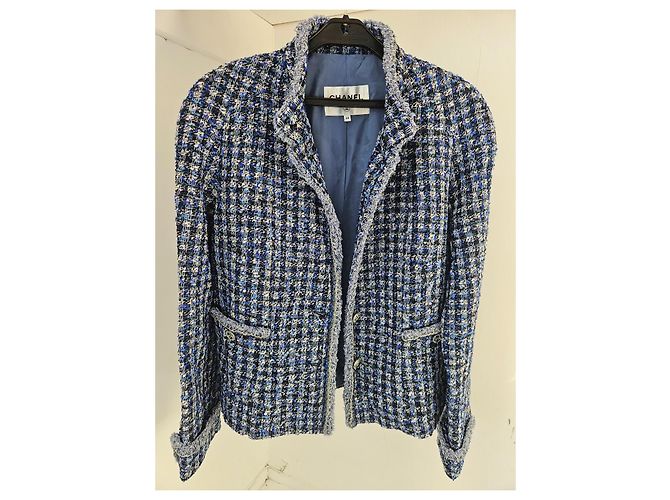 Chaqueta de tweed de lujo Chanel Blue Fantasy - vista 12