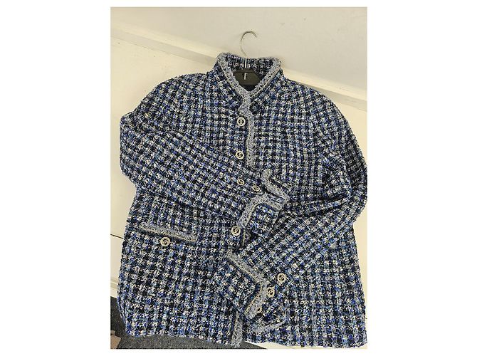 Chaqueta de tweed de lujo Chanel Blue Fantasy - vista 2