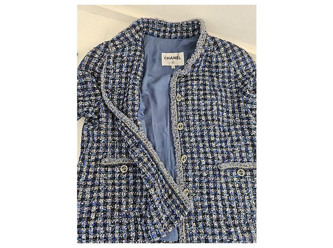 Chaqueta de tweed de lujo Chanel Blue Fantasy - vista 4