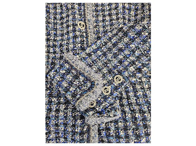 Chaqueta de tweed de lujo Chanel Blue Fantasy - vista 8