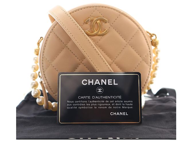 Chanel Beige Quilted Lambskin About Pearls Round Clutch with Chain - vista 6