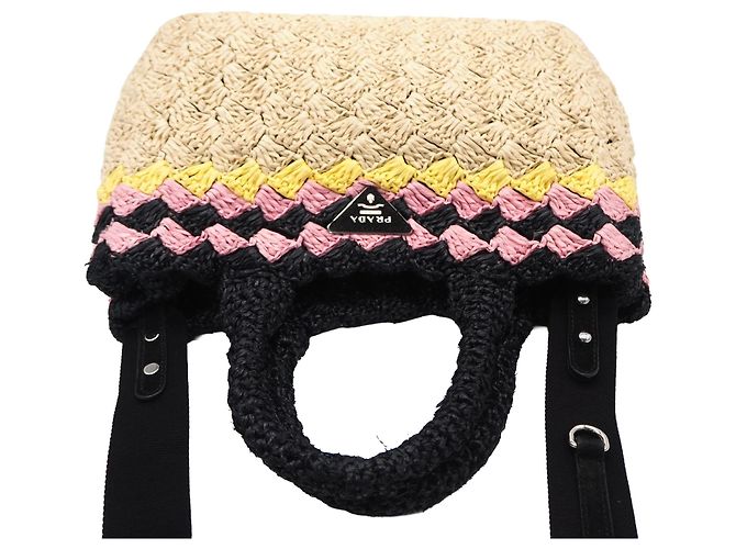 Bolsa Satchel Prada em ráfia bege - vista 12