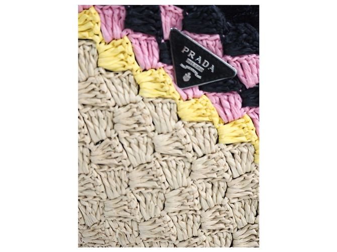 Bolsa Satchel Prada em ráfia bege - vista 9