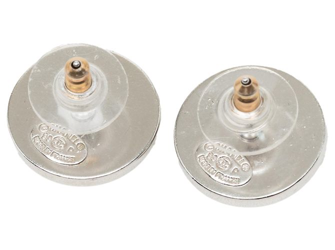 Chanel Silver CC Silver Plated Button Push Back Earrings - view 2