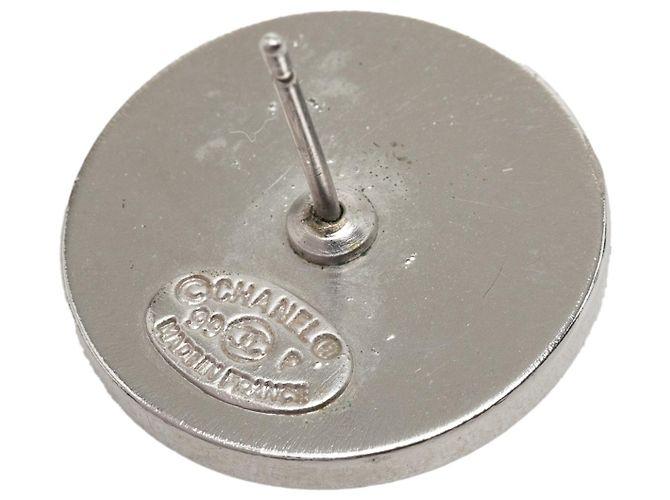 Chanel Silver CC Silver Plated Button Push Back Earrings - view 3