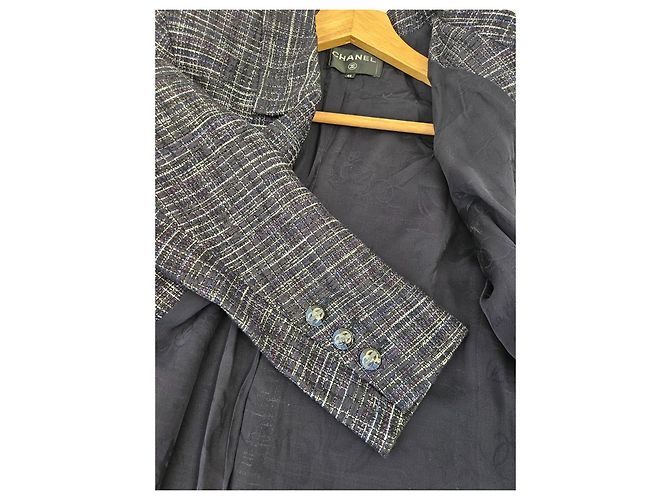 Chaqueta de tweed CHANEL negra con blanco - vista 13