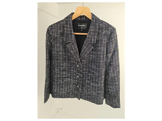 Chaqueta de tweed CHANEL negra con blanco - vista 2