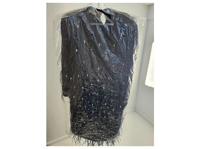 Abito Dries van Noten in seta nera con decorazioni in piume - vista 3