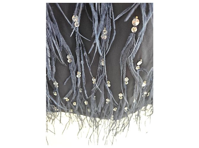 Abito Dries van Noten in seta nera con decorazioni in piume - vista 4
