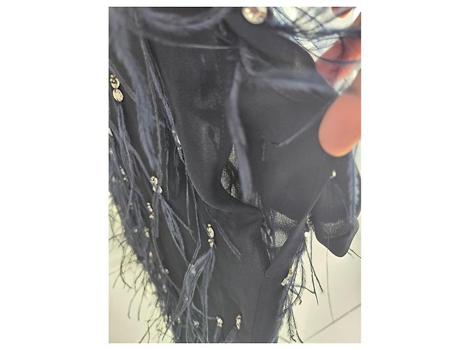 Abito Dries van Noten in seta nera con decorazioni in piume - vista 5