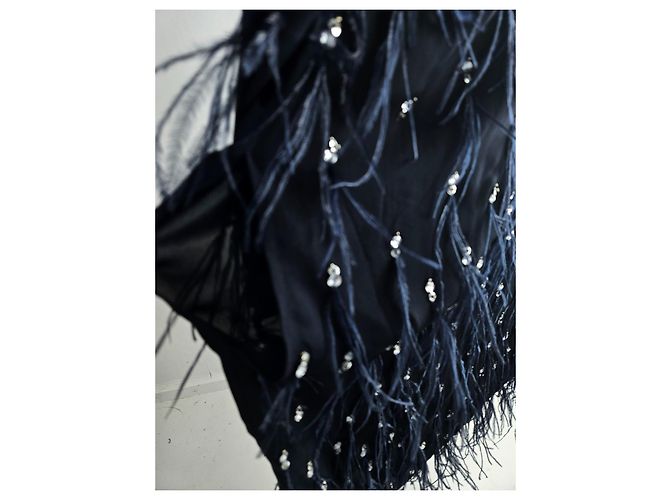 Abito Dries van Noten in seta nera con decorazioni in piume - vista 8