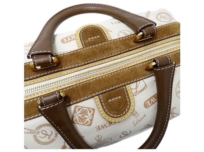 Bolsa Boston Loewe em lona bege e castanha - vista 11