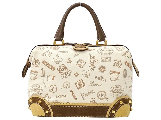 Bolsa Boston Loewe em lona bege e castanha - vista 2