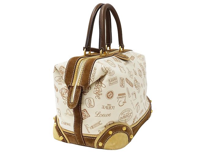 Bolsa Boston Loewe em lona bege e castanha - vista 4