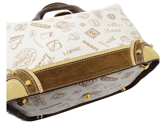 Bolsa Boston Loewe em lona bege e castanha - vista 8