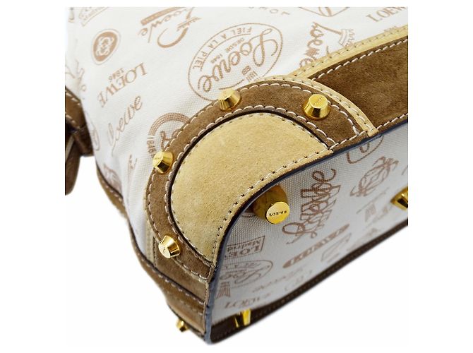 Bolsa Boston Loewe em lona bege e castanha - vista 9