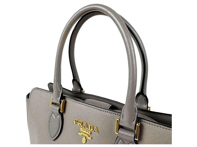 Borsa a mano Prada in pelle Greige - vista 10