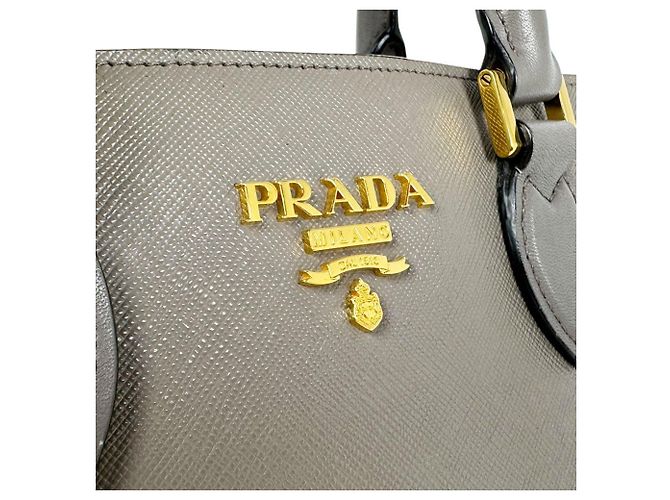 Borsa a mano Prada in pelle Greige - vista 12
